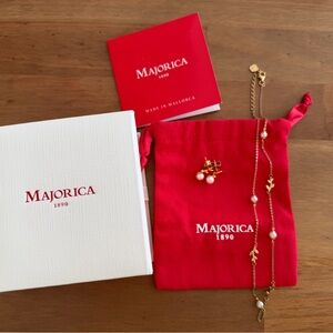 MAJORICA leaf Gold and Pearl Jewelry Set earrings studs necklace